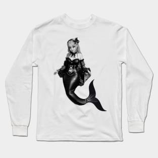 Black and White Mermaid Long Sleeve T-Shirt